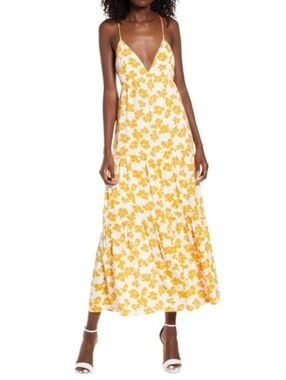 All in Favor Orange Cream Lilac Floral V-Neck Maxi Dress with Spaghetti Straps
